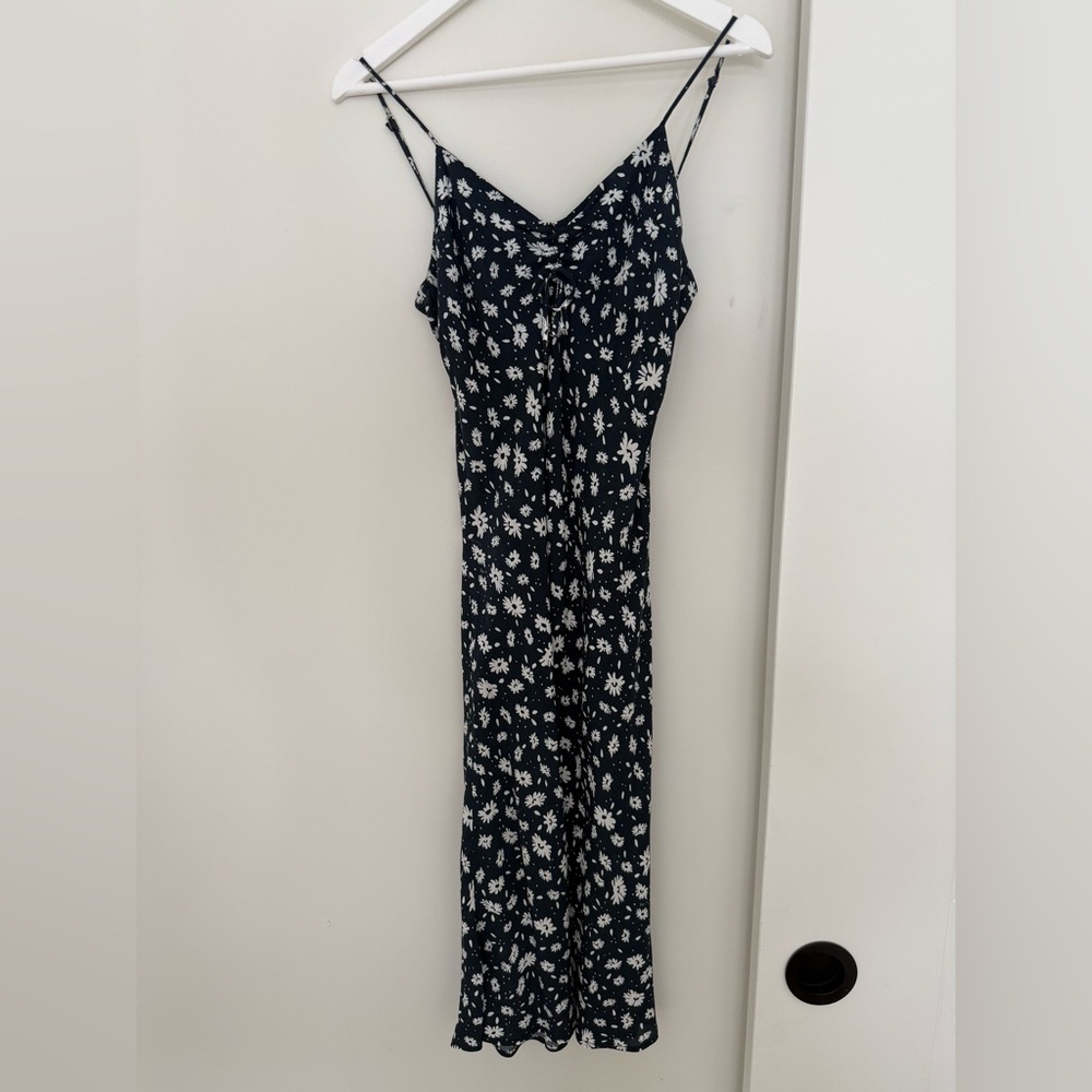 Rouje Manuela Navy Floral Slip Dress with White Daisies